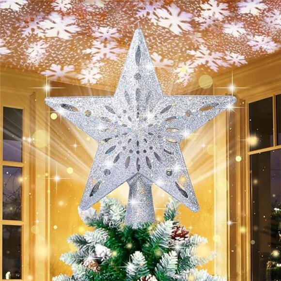 Christmas Tree Topper Lighted with LED Rotating Snowflake...